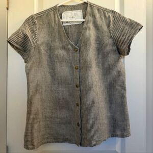 NPL notPerfect Linen Getty front snaps Natural Stripe in M/L